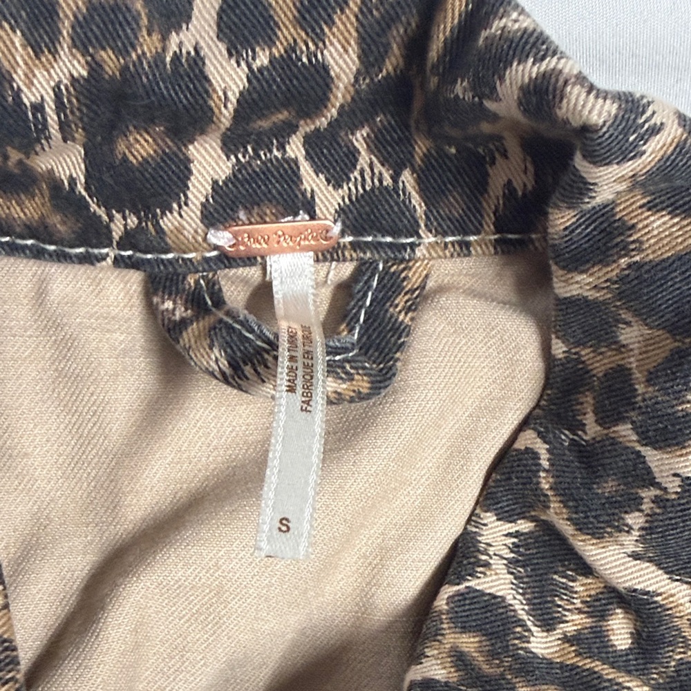 Free People Leopard Print Jean Jacket in Brown and Black - Picture 3 of 3